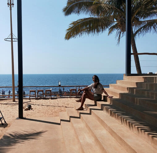 Click here for Sweet Earth Goa Guide Beachfront restaurant Slow Tide in Anjuna, goa. Terrace with seating and panoramic ocean views.